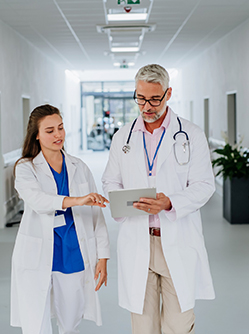 Un médecin et son interne dans le couloir de l'hôpital - MACSF